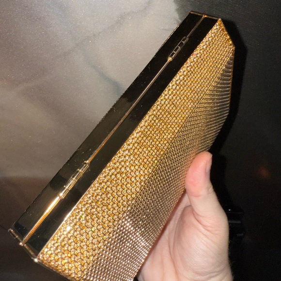 exquisite Hardcase Square Gold Rhineston Covered La Regale clutch - Picture 11 of 15